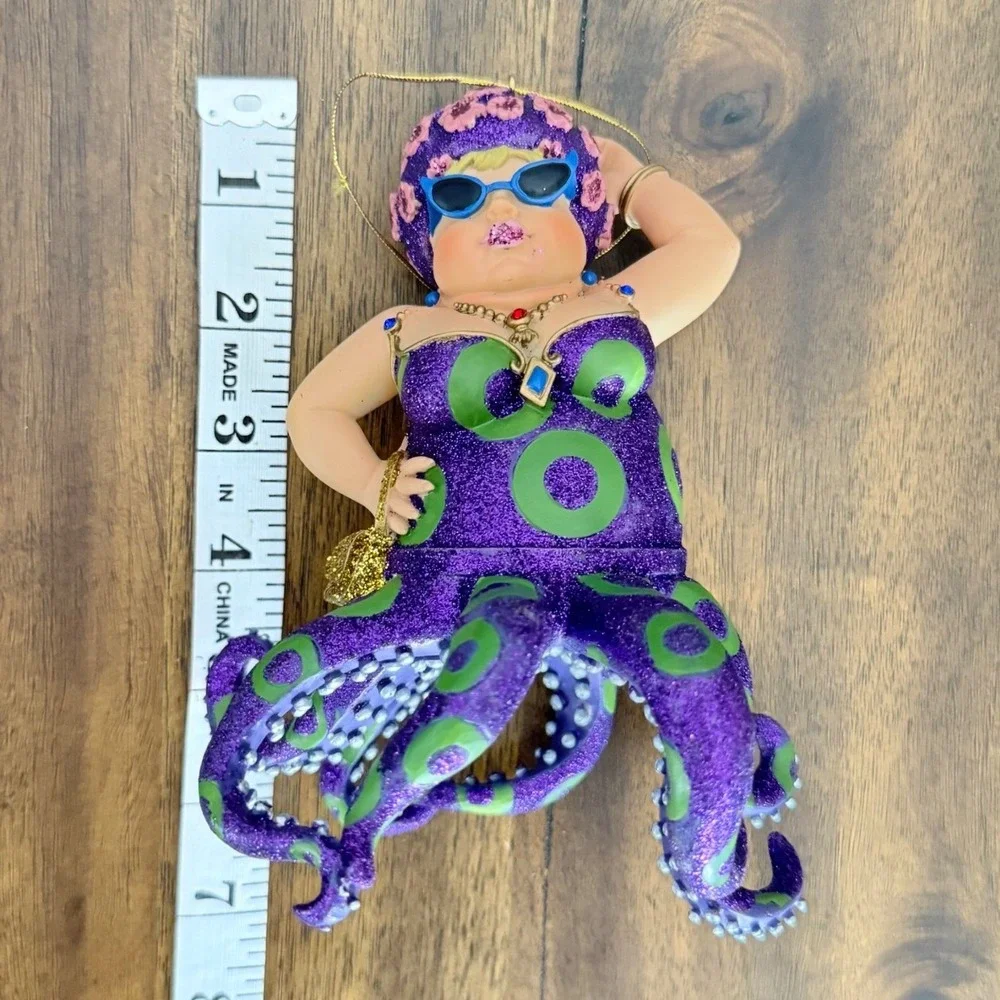 December Diamonds Miss Fran III Octopus Mermaid Glitter Ornament Purple 6.5